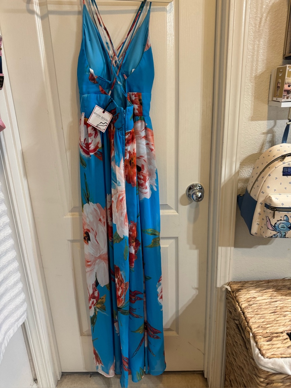 Bisou Bisou Turquoise Floral Maxi Dress with Spaghetti Straps